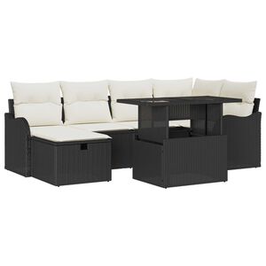 vidaXL Havesofa S&aelig;t med pude med opbevaring 7 pcs Sort Poly rattan