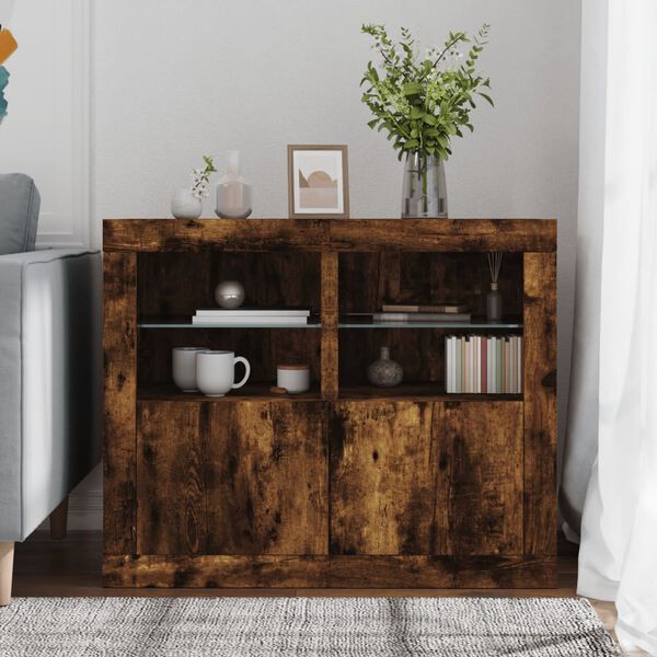 vidaXL skabe 2 stk. med LED-lys konstrueret træ røget egetræ