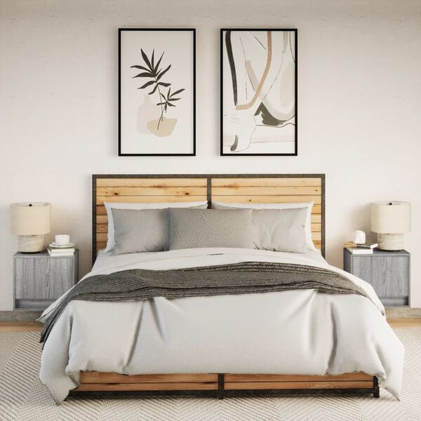 vidaXL væghængte sengeborde 2 stk. med LED-lys grå sonoma-eg