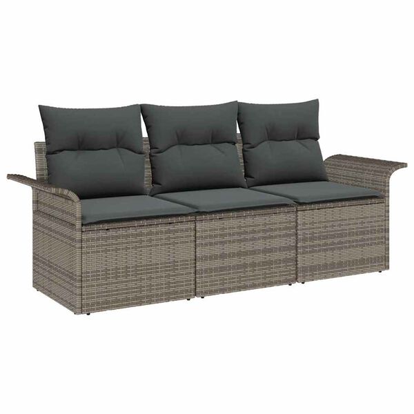 vidaXL Sofa Sæt med pude 3 pcs Grå polyrattan