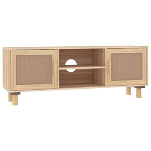 vidaXL tv-bord 105x30x40 cm massivt fyrretr&aelig; og naturlig rattan brun