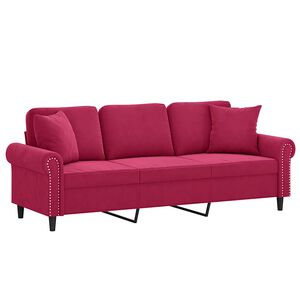 vidaXL 3-personers sofa med pyntepuder 180 cm velour vinr&oslash;d