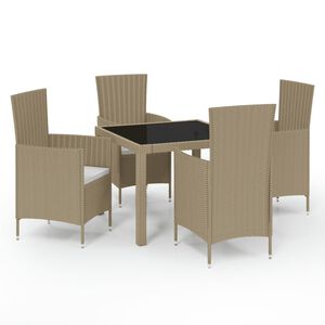 vidaXL udend&oslash;rs spisebordss&aelig;t 5 dele med hynder polyrattan beige