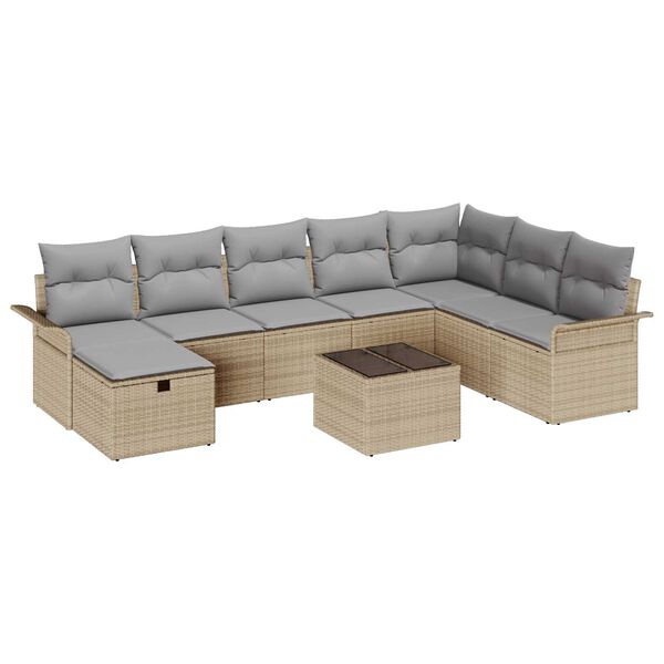 vidaXL Havesofa S&aelig;t med pude 9 pcs Beige og lys gr&aring; polyrattan