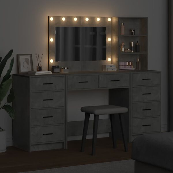 vidaXL Kl&aelig;deskab med spejllys 3 pcs Beton Gr&aring; Konstrueret tr&aelig;