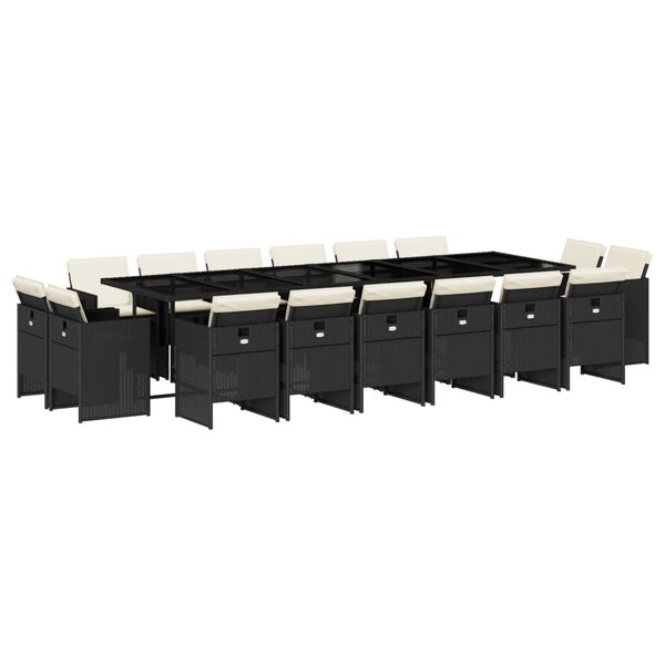 vidaXL spisebordss&aelig;t til haven 17 dele med hynder polyrattan sort