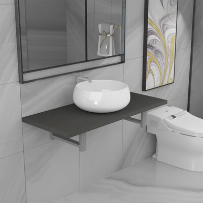 vidaXL keramisk badeværelsesmøbelsæt 2 dele grå