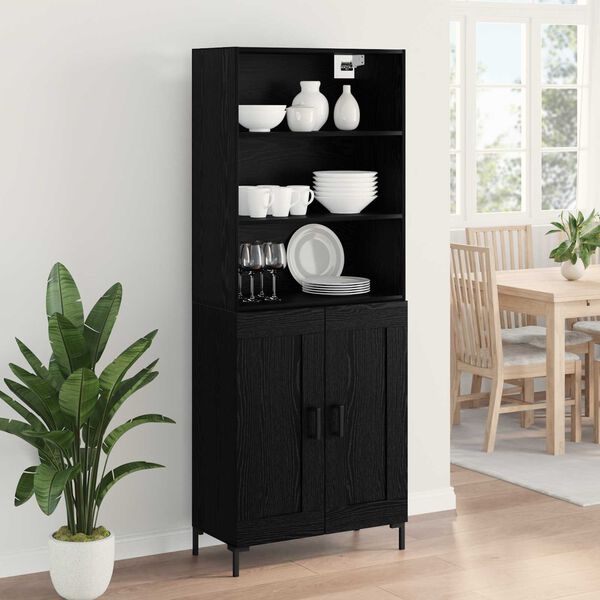 vidaXL Highboard med skuffe Sort eg 69,5 x 34 x 180 cm Konstrueret tr&aelig;