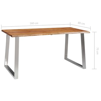 vidaXL spisebord 160 x 80 x 75 cm massivt akacietræ og rustfrit stål