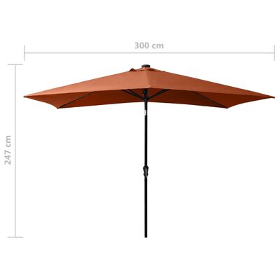 vidaXL parasol med stålstang og LED-lys 2x3 m terrakotta