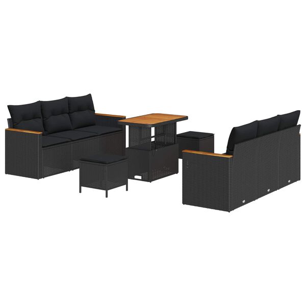 vidaXL Havesofa S&aelig;t 9 pcs Sort polyrattan
