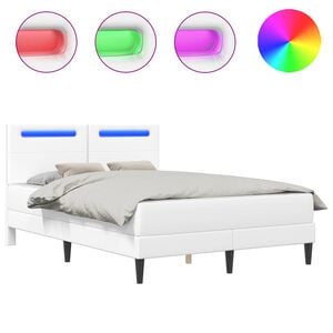 vidaXL Sengestel med LED-lysstrimler Hvid 140 x 190 cm Kunstl&aelig;der