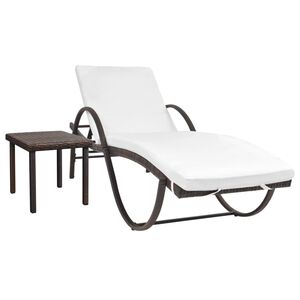 vidaXL liggestol med hynde & bord polyrattan brun