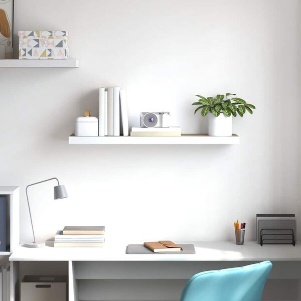 vidaXL v&aelig;ghylde 80x23,5x3,8 cm MDF egetr&aelig;sfarve og hvid