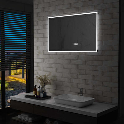 vidaXL LED-spejl med berøringssensor og tidsdisplay 100x60 cm
