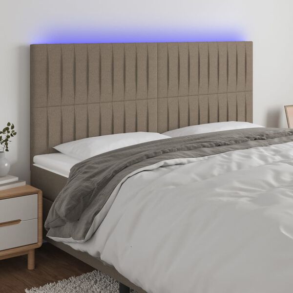 vidaXL sengegavl med LED-lys 200x5x118/128 cm stof gr&aring;brun