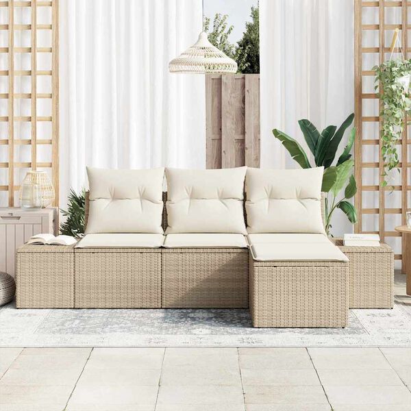 vidaXL Havesofa S&aelig;t med pude 4 pcs Beige og creme polyrattan