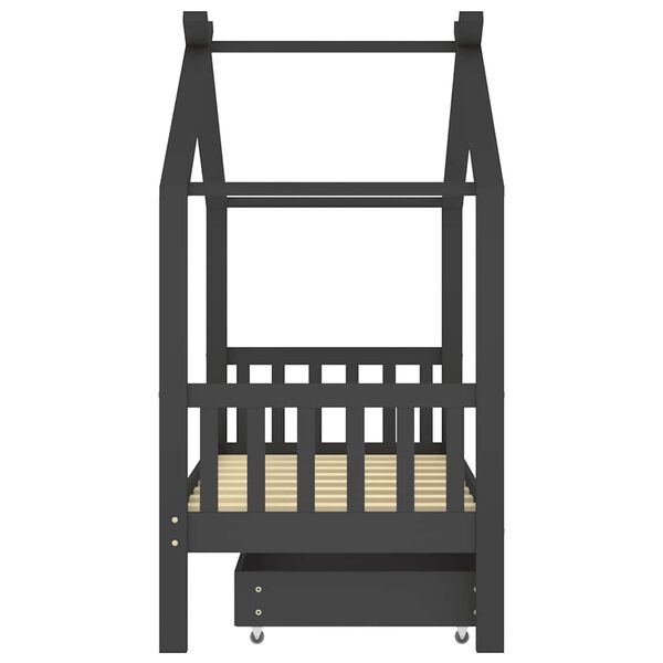 vidaXL sengestel til b&oslash;rn + skuffe 80x160 cm massivt fyrretr&aelig; m&oslash;rkegr&aring;