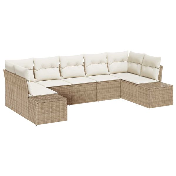 vidaXL Havesofa S&aelig;t med pude 7 pcs Beige polyrattan