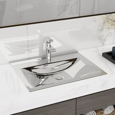 vidaXL håndvask med overløb 60x46x16 cm keramik sølvfarvet
