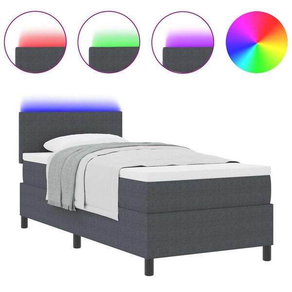 vidaXL LED Box Spring Bed Mørkegrå og Hvid 100 x 200 cm Velourstof