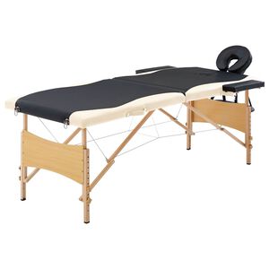 vidaXL sammenfoldeligt massagebord med tr&aelig;stel 2 zoner sort og beige