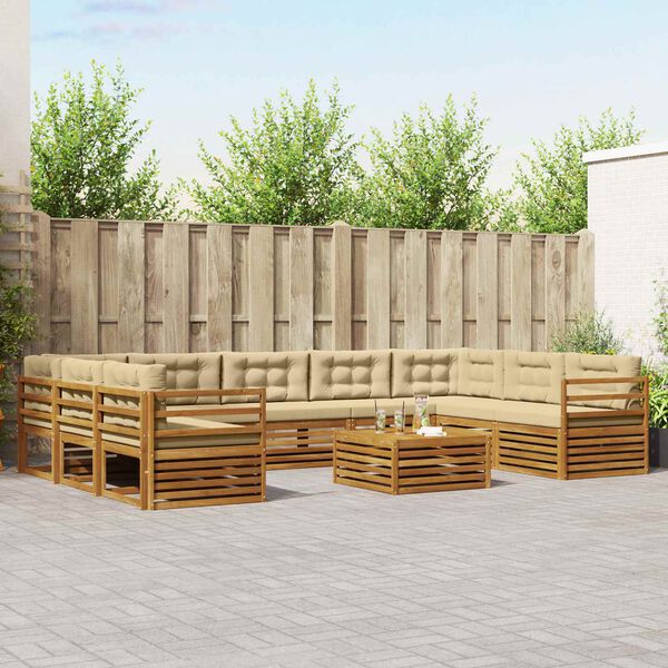 vidaXL Udend&oslash;rs sofagruppe 10 pcs Naturlig og Beige Massivt Akacietr&aelig;