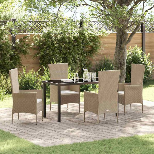 vidaXL Have Spisebordss&aelig;t med pude 5 pcs Beige polyrattan