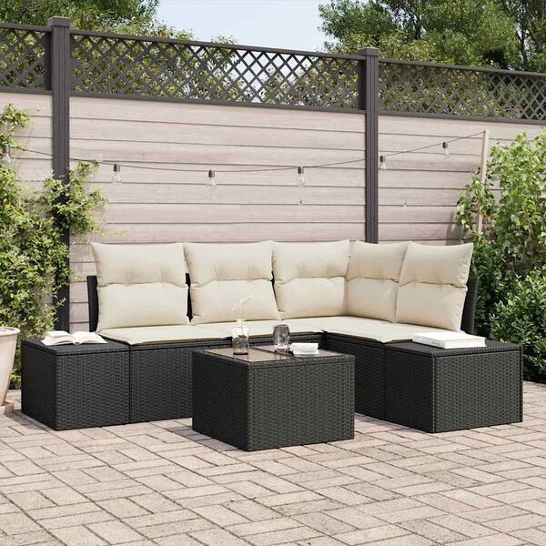 vidaXL Havesofa Sæt 5 pcs Sort polyrattan