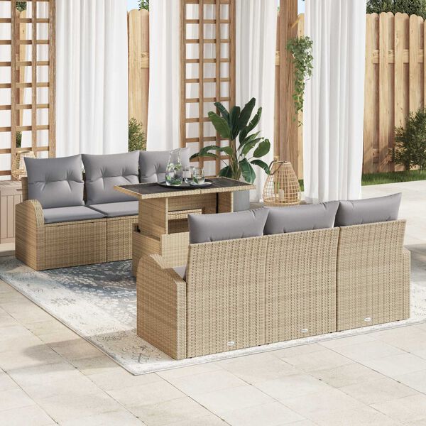 vidaXL Havesofa S&aelig;t med pude med opbevaring 7 pcs Beige Poly Rattan