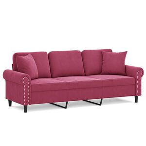 vidaXL 3-personers sofa med pyntepuder 180 cm velour vinr&oslash;d