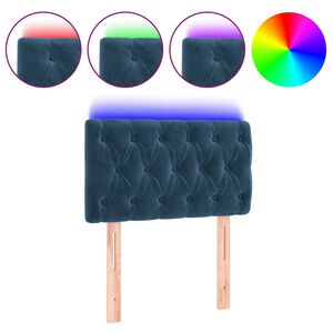 vidaXL sengegavl med LED-lys 80x7x78/88 cm velour m&oslash;rkebl&aring;