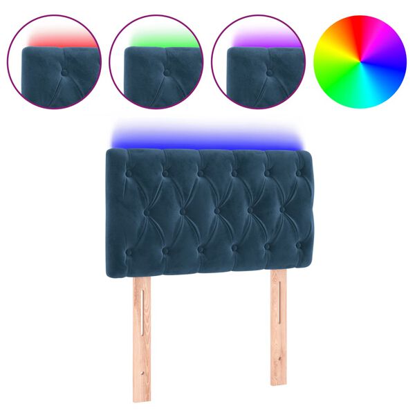 vidaXL sengegavl med LED-lys 80x7x78/88 cm velour m&oslash;rkebl&aring;