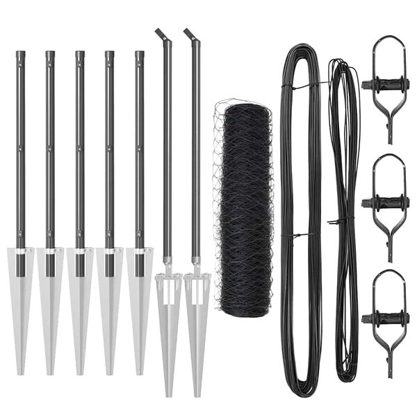 vidaXL Hegn med stolper Gr&aring; 0.5 x 10 m PVC-belagte st&aring;l