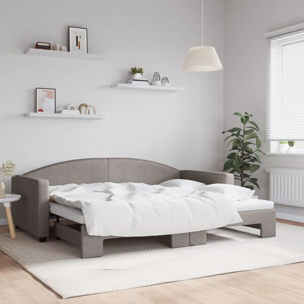 vidaXL daybed med udtr&aelig;k 90x200 cm stof gr&aring;brun