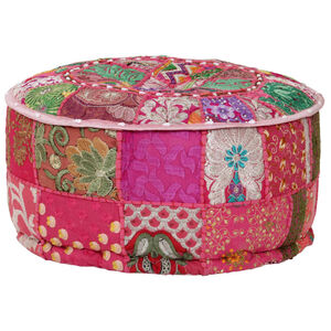 vidaXL puffe med patchwork rund bomuld h&aring;ndlavet 40 x 20 cm pink