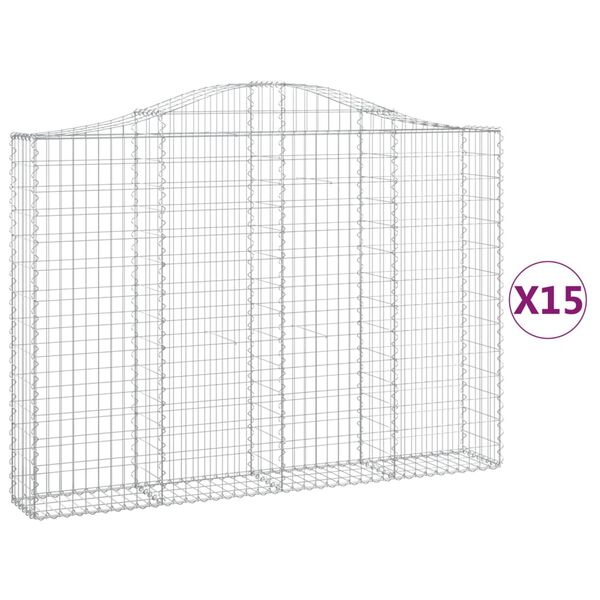 vidaXL buede gabionkurve 15 stk. 200x30x140/160 cm galvaniseret jern
