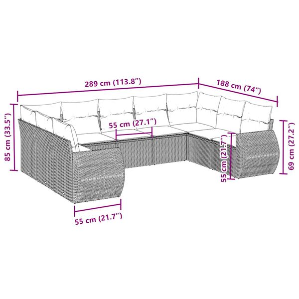vidaXL sofas&aelig;t til haven 9 dele med hynder polyrattan sort