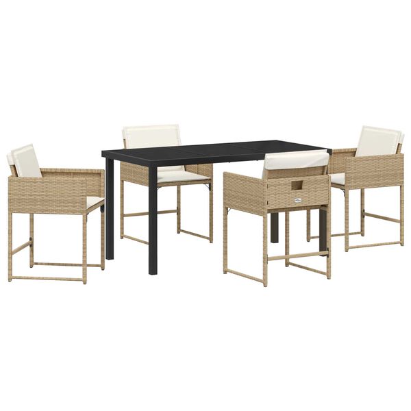 vidaXL Have Spisebordss&aelig;t med pude 5 pcs Beige polyrattan