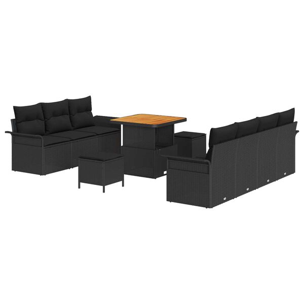 vidaXL Havesofa S&aelig;t 10 pcs Sort Polyrattan, st&aring;l og massivt akacietr&aelig;