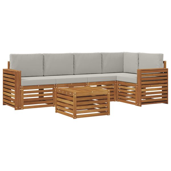 vidaXL Sofas&aelig;t med pude 6 pcs Naturlig og Lys Gr&aring; Massivt Akacietr&aelig;