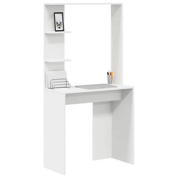 vidaXL Bord med hylde Hvid 78,5 x 37 x 154,5 cm Konstrueret træ