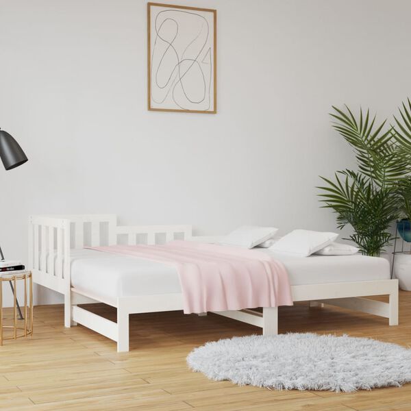 vidaXL daybed med udtr&aelig;k 2x(90x200) cm massivt fyrretr&aelig; hvid