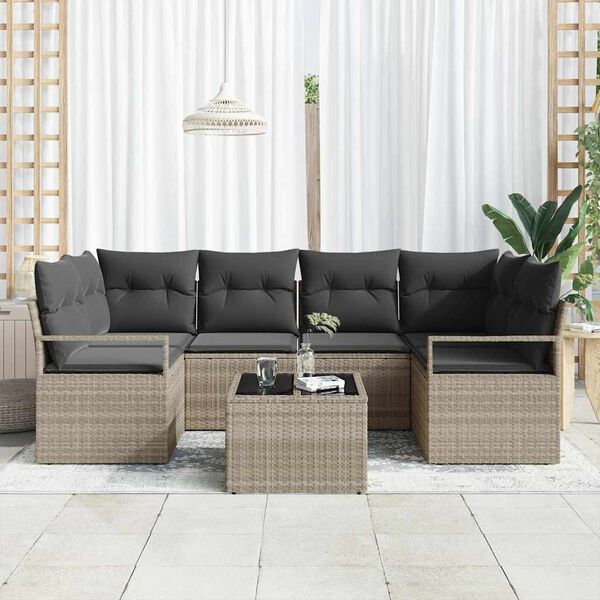 vidaXL Sofa S&aelig;t 7 pcs Lys gr&aring; og M&oslash;rk gr&aring; polyrattan