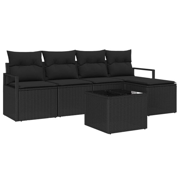 vidaXL Sofa S&aelig;t med pude med opbevaring 6 pcs Sort polyrattan
