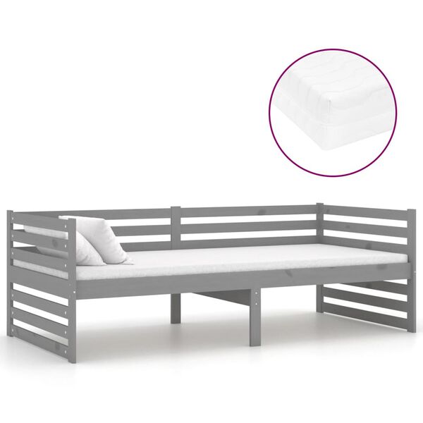 vidaXL daybed med madras 90x200 cm massivt fyrretr&aelig; gr&aring;