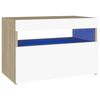 vidaXL sengebord med LED-lys 60x35x40 cm hvid og sonoma-eg