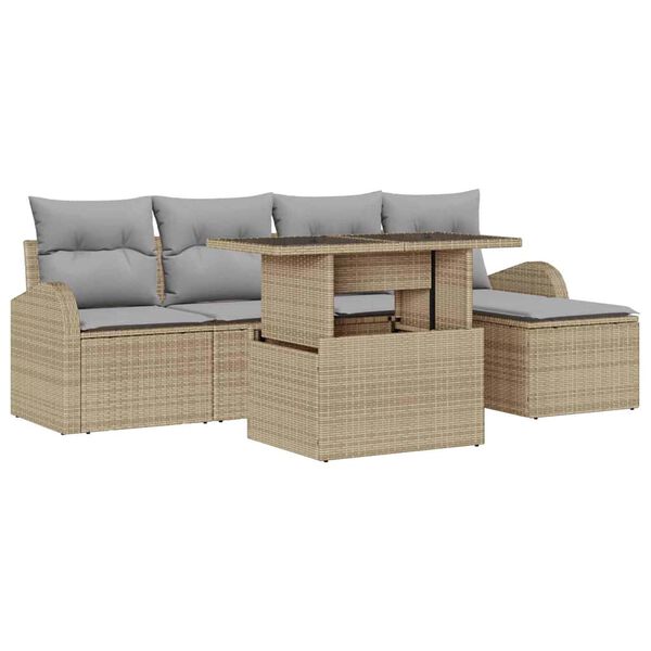 vidaXL Havesofa S&aelig;t med pude 6 pcs Beige polyrattan