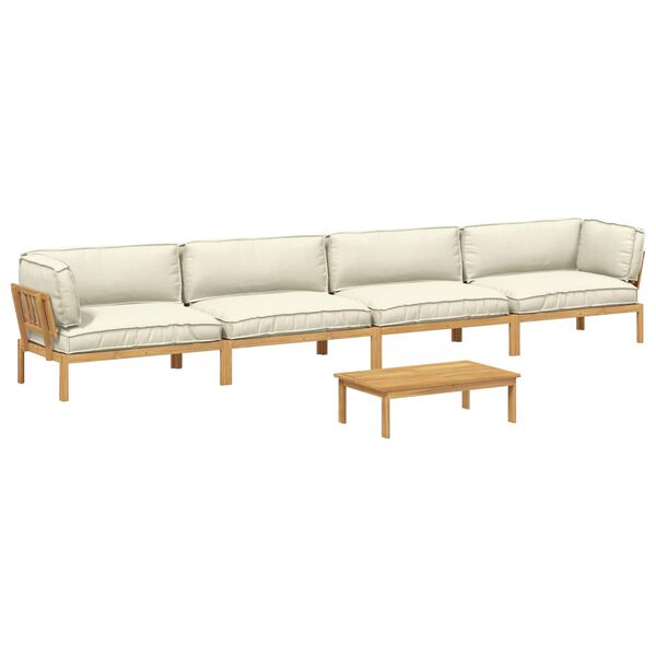 vidaXL Sofa S&aelig;t med pude Ensfarvet 5 pcs Creme Massivt Akacietr&aelig;
