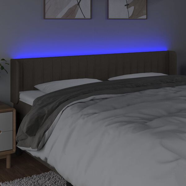 vidaXL sengegavl med LED-lys 183x16x78/88 cm stof gr&aring;brun